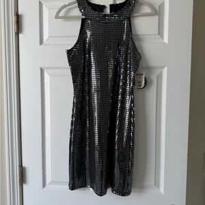 Glamorous Silver Sequin Asymmetrical Dress